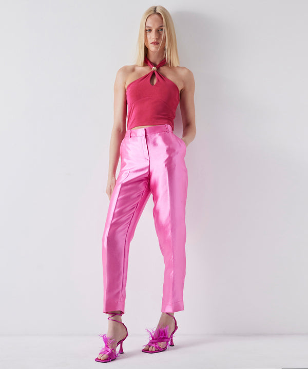 Ipekyol Shiny Textured Cigarette Fit Trousers Pink