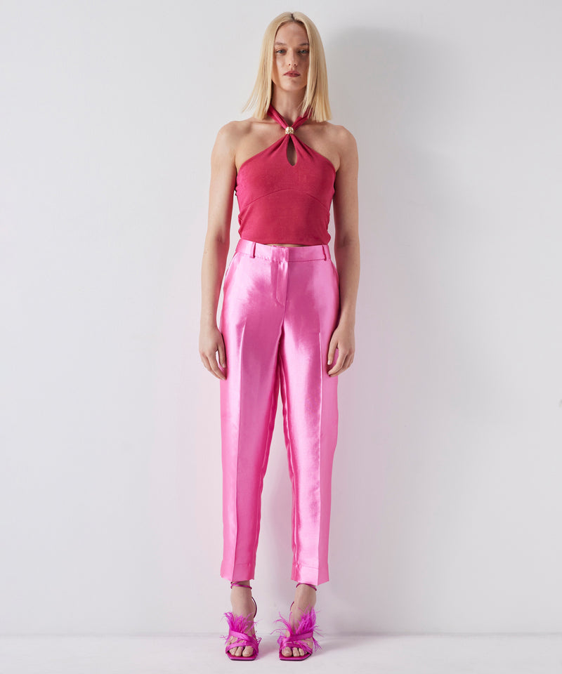 Ipekyol Shiny Textured Cigarette Fit Trousers Pink