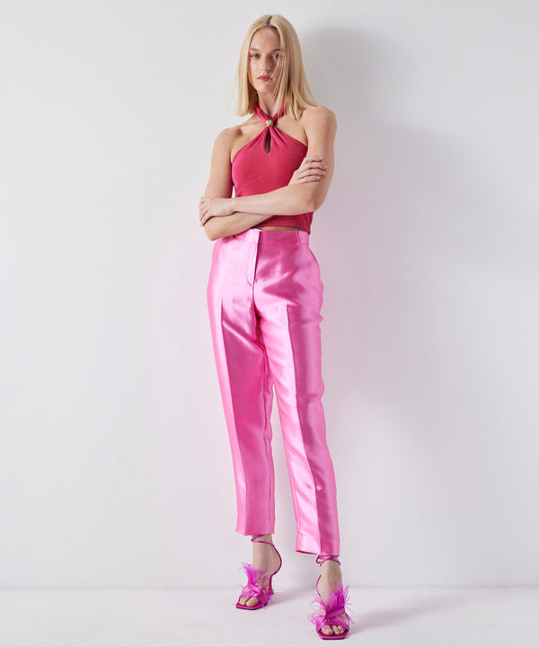 Ipekyol Shiny Textured Cigarette Fit Trousers Pink