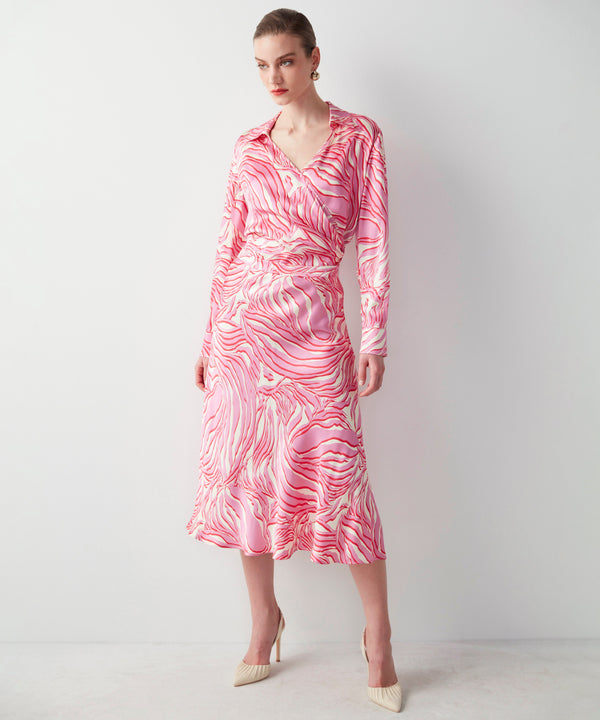 Ipekyol Patterned Satin Midi Skirt Pink