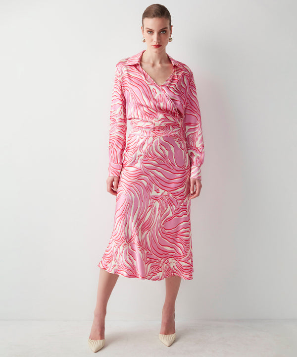 Ipekyol Patterned Satin Midi Skirt Pink