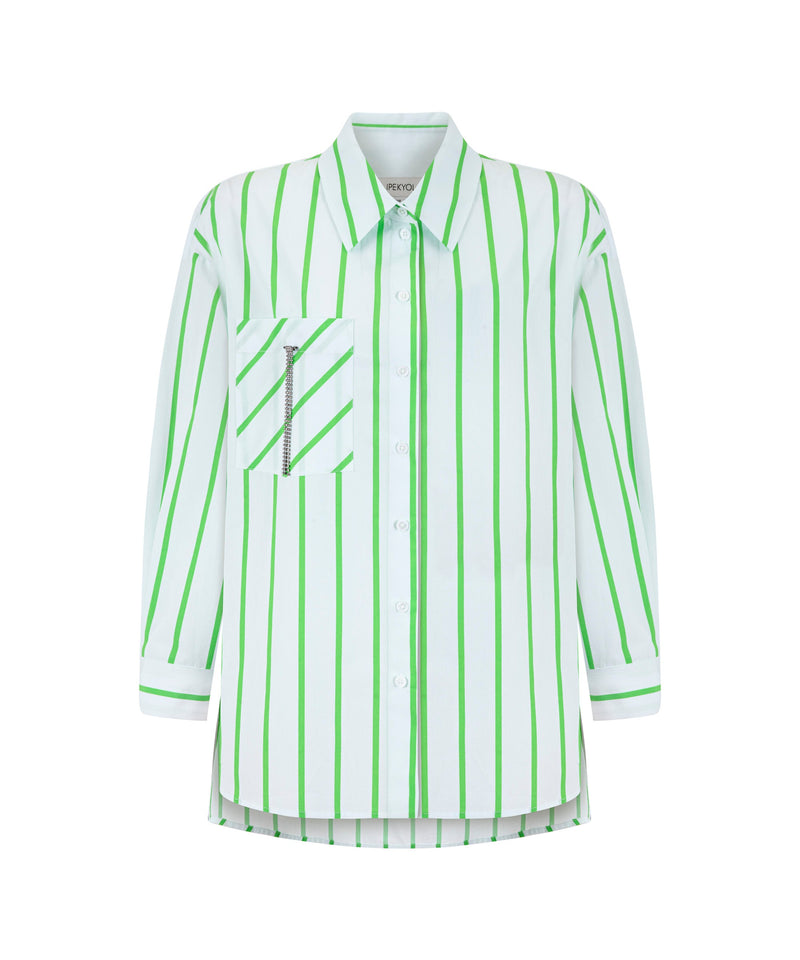 Ipekyol Striped Oversize Poplin Shirt Green