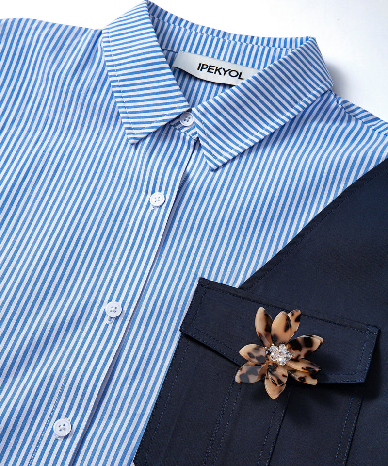 Ipekyol Striped Shirt With Brooch Accessories Blue