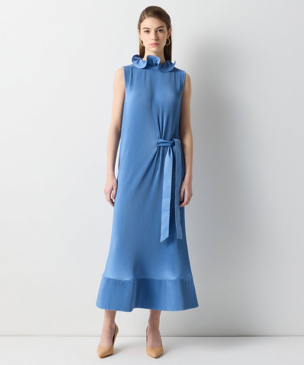 Ipekyol Ruffle Neck Sleeveless Pleated Dress Blue