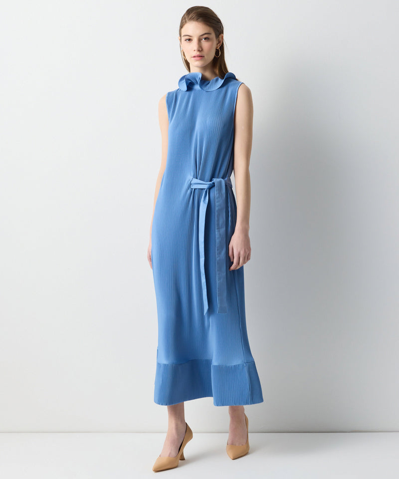 Ipekyol Ruffle Neck Sleeveless Pleated Dress Blue