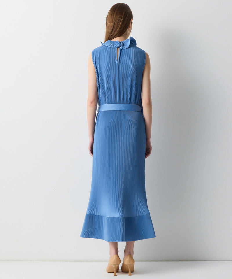 Ipekyol Ruffle Neck Sleeveless Pleated Dress Blue