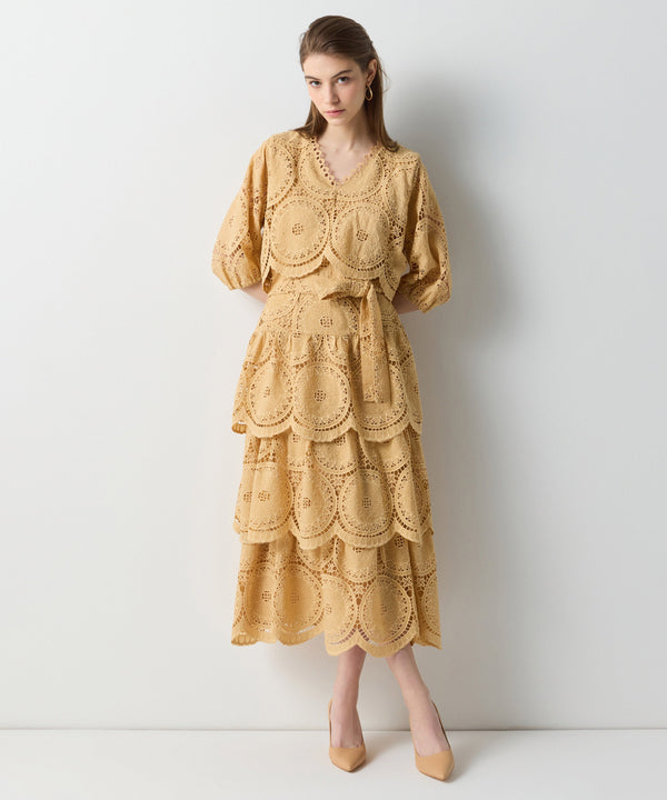 Ipekyol Belted Guipure Dress Natural