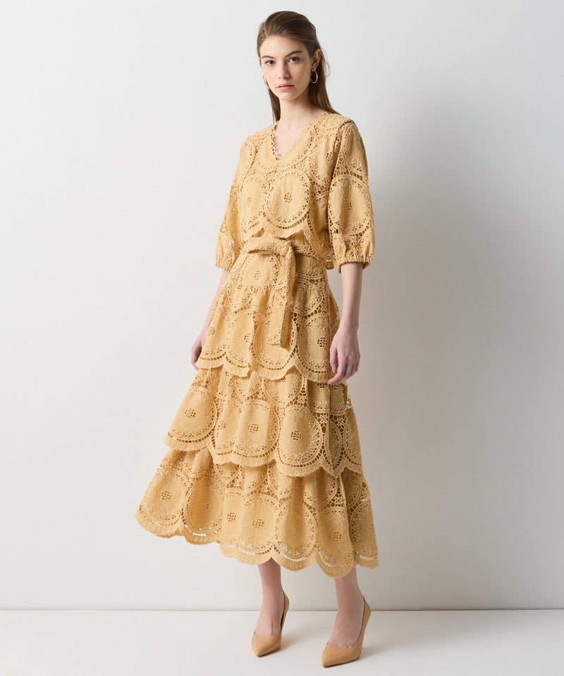 Ipekyol Belted Guipure Dress Natural