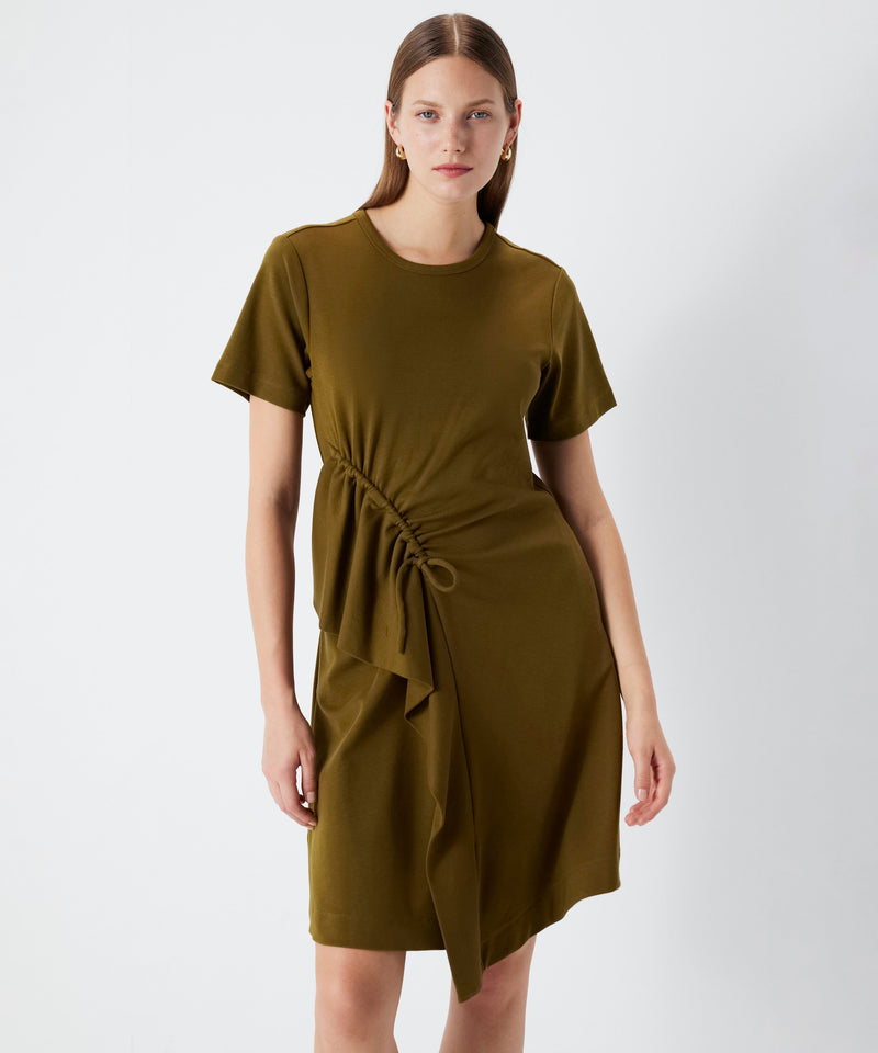 Ipekyol Adjustable Gathered Combed Cotton Dress Khaki