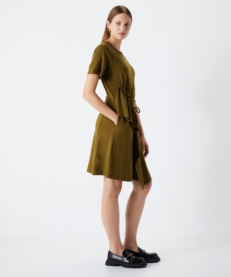 Ipekyol Adjustable Gathered Combed Cotton Dress Khaki