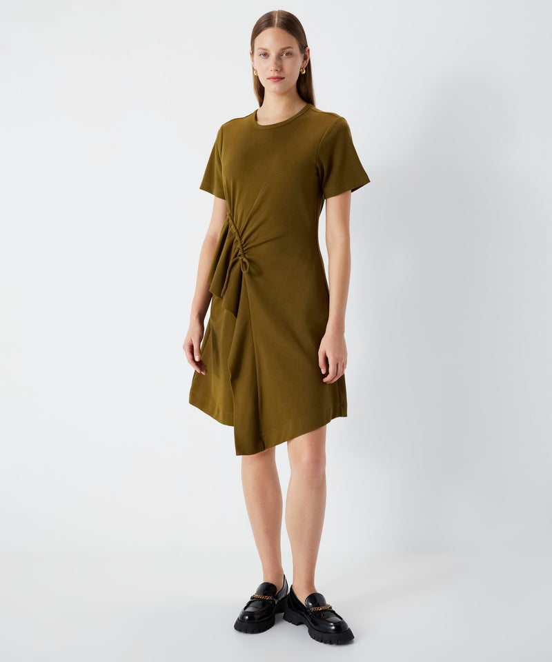 Ipekyol Adjustable Gathered Combed Cotton Dress Khaki