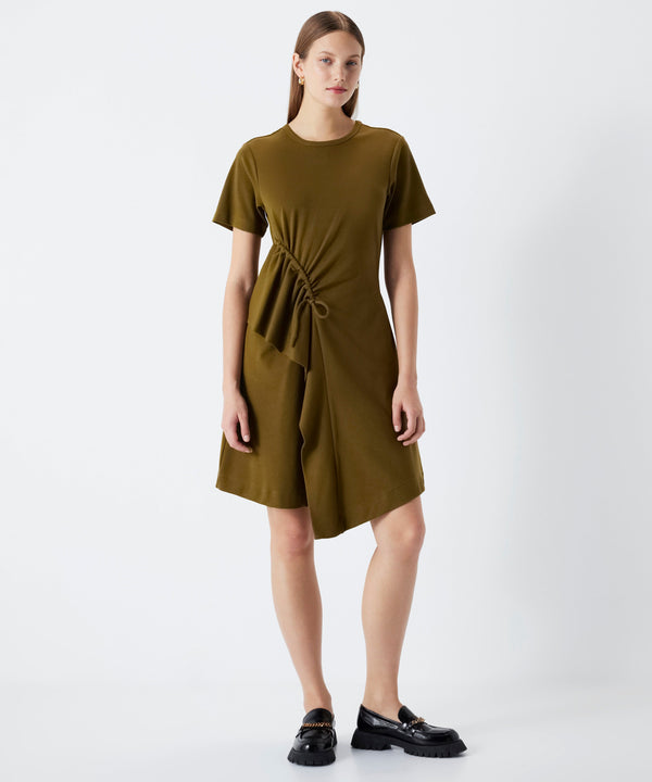 Ipekyol Adjustable Gathered Combed Cotton Dress Khaki