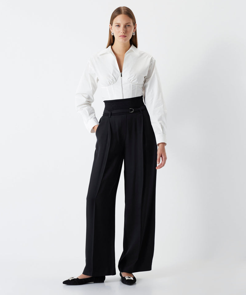 Ipekyol Ribana Mix Wide Leg Fit Trousers Navy Blue