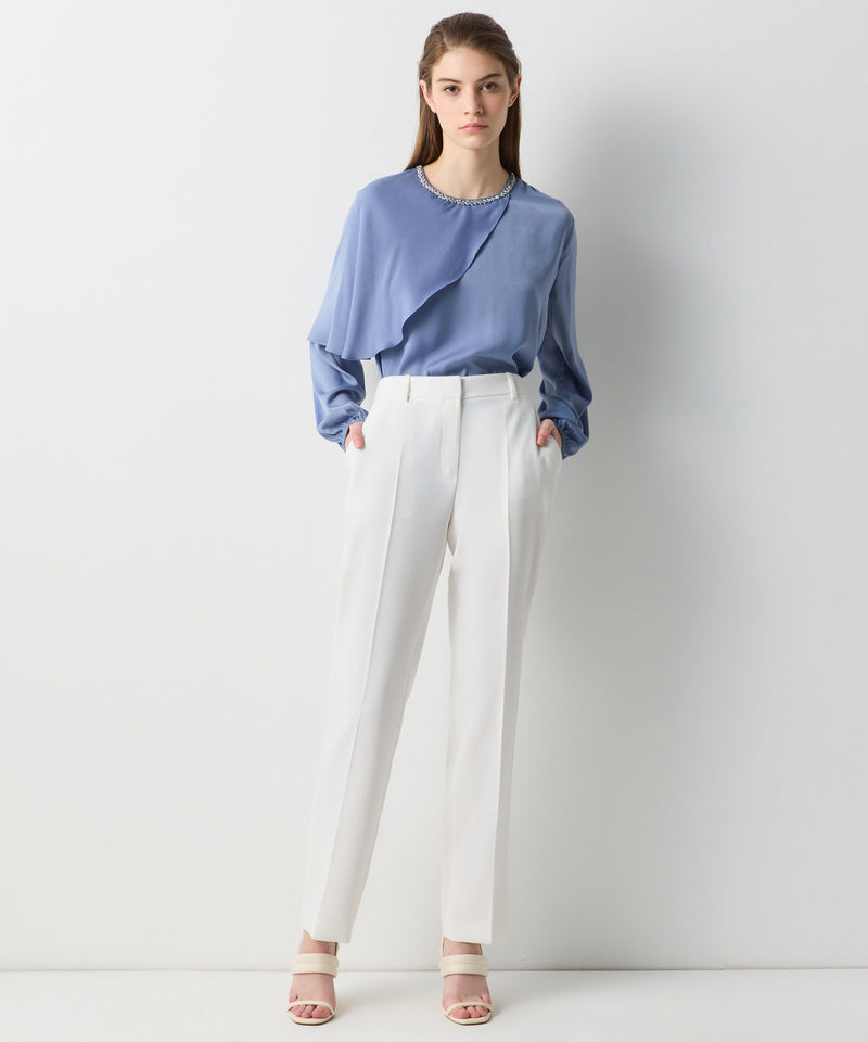 Ipekyol Jewel Neck Ruffle Blouse Blue