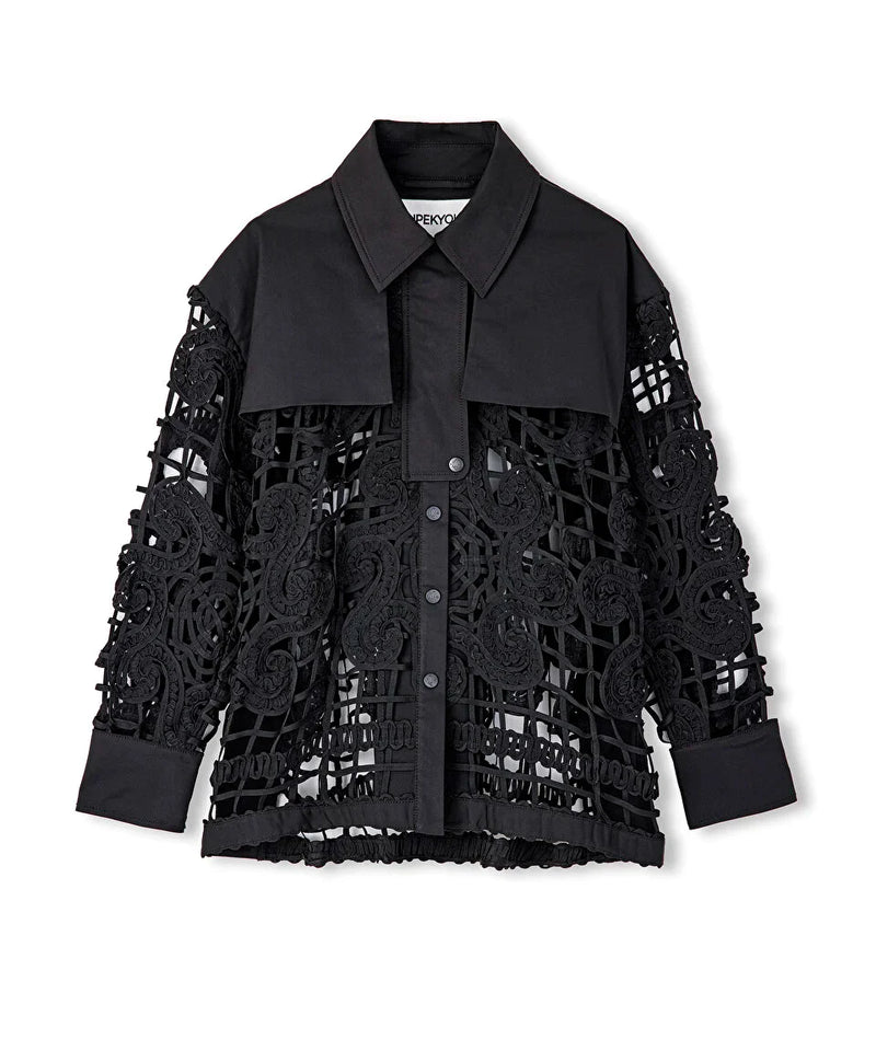 Ipekyol Embroidered Shirt Jacket Black