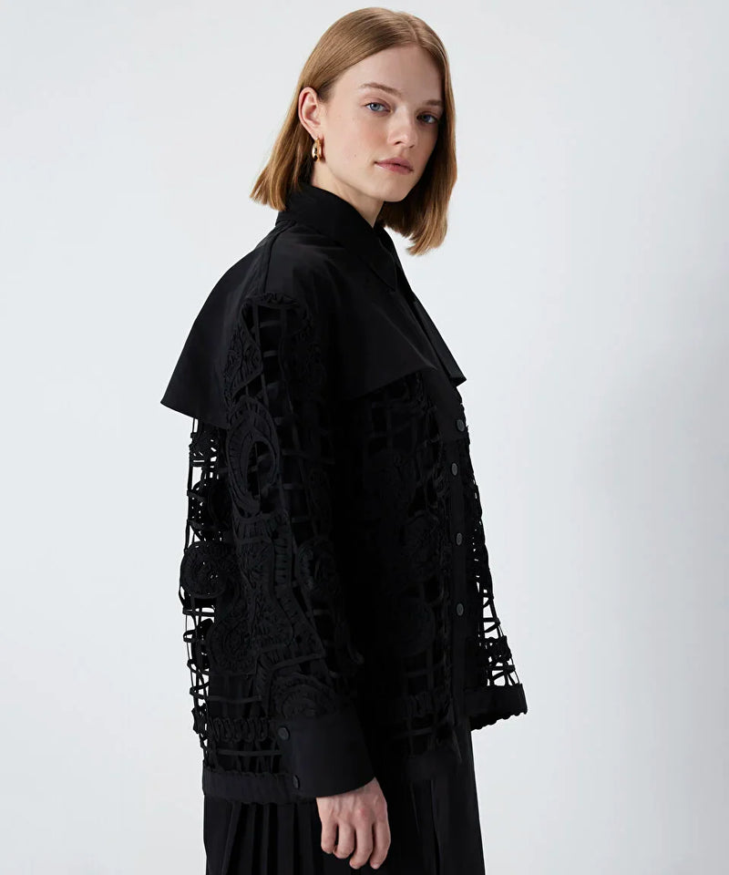 Ipekyol Embroidered Shirt Jacket Black