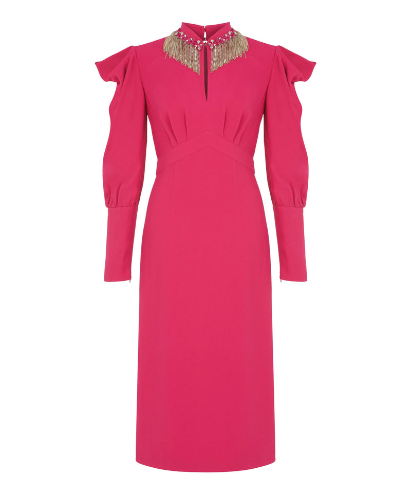 Ipekyol Jewel Neck Embellished Dress Fuchsia