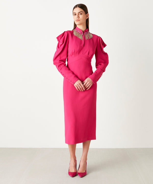 Ipekyol Jewel Neck Embellished Dress Fuchsia