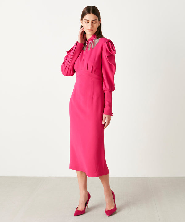 Ipekyol Jewel Neck Embellished Dress Fuchsia