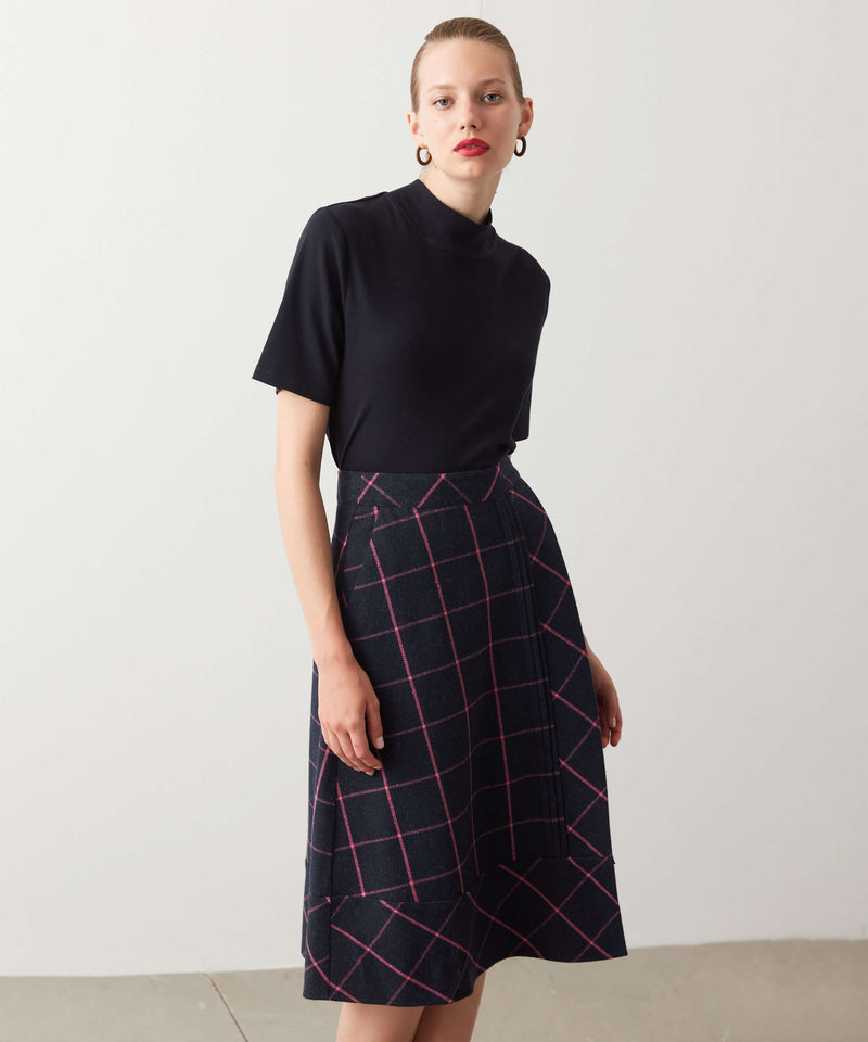 Ipekyol Checkered Pattern Bell Skirt Navy