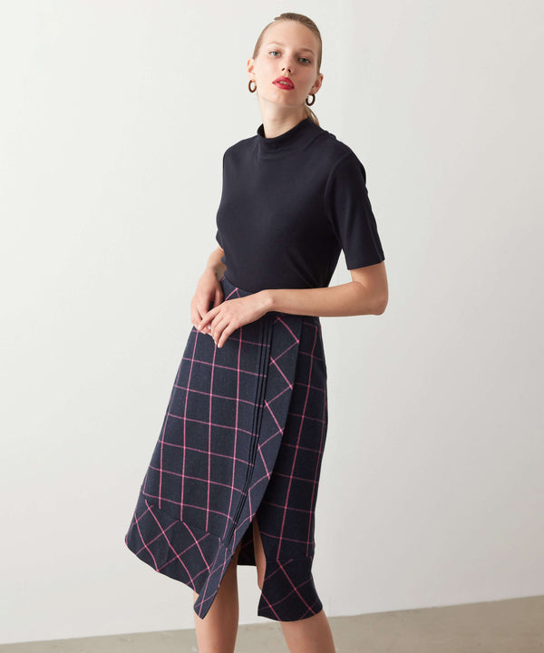 Ipekyol Checkered Pattern Bell Skirt Navy