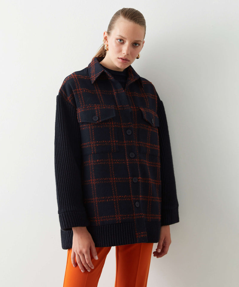 Ipekyol Plaid Pattern Mix Coat D.Navy