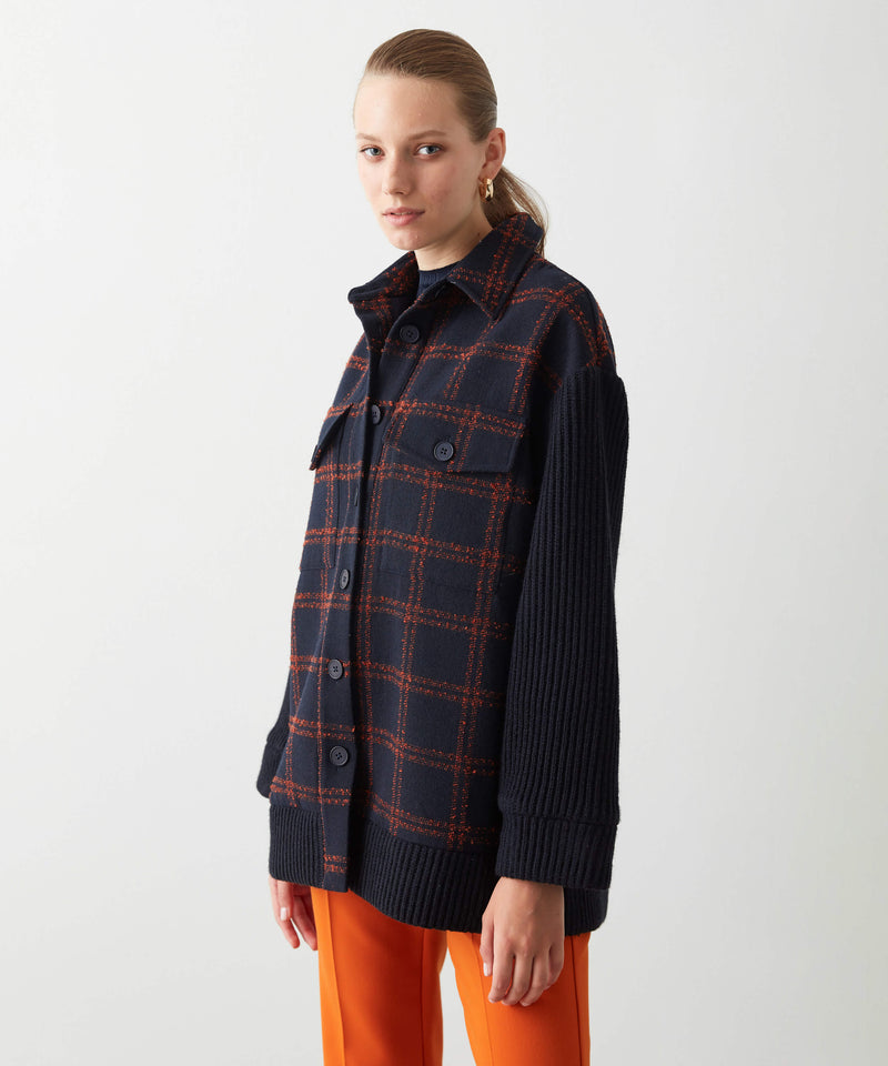 Ipekyol Plaid Pattern Mix Coat D.Navy