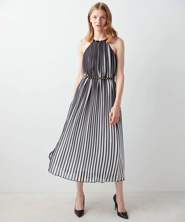 Ipekyol Halter Neck Pleated Contrast Dress Black