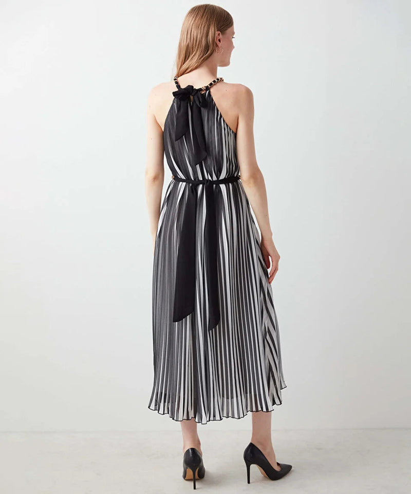 Ipekyol Halter Neck Pleated Contrast Dress Black