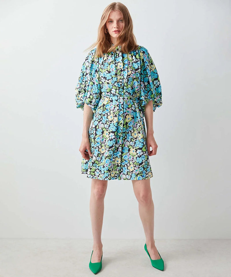 Ipekyol Balloon Sleeve Printed Short Dress Blue