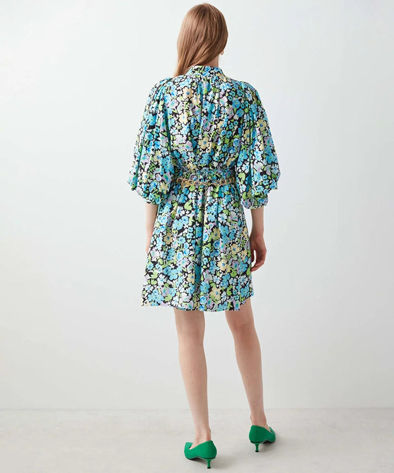 Ipekyol Balloon Sleeve Printed Short Dress Blue