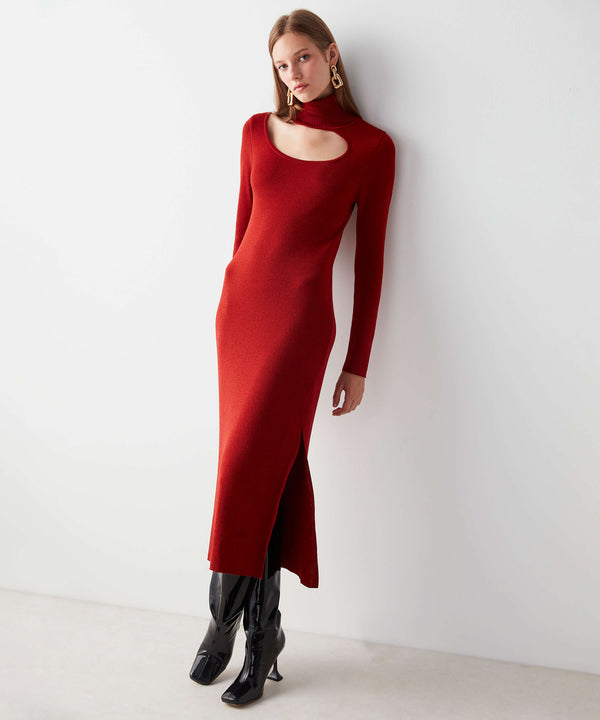 Ipekyol Cutout Knitted Midi Dress Dark Orange