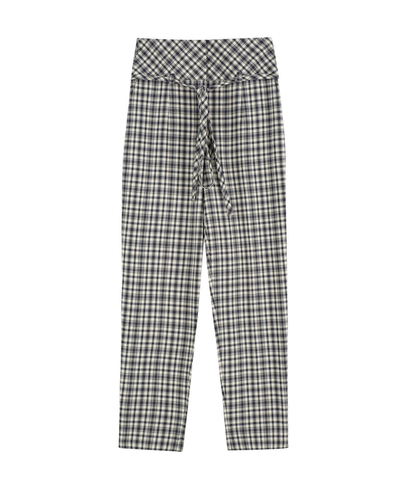 Ipekyol Plaid High Waist Trouser With Belt Navy Blue