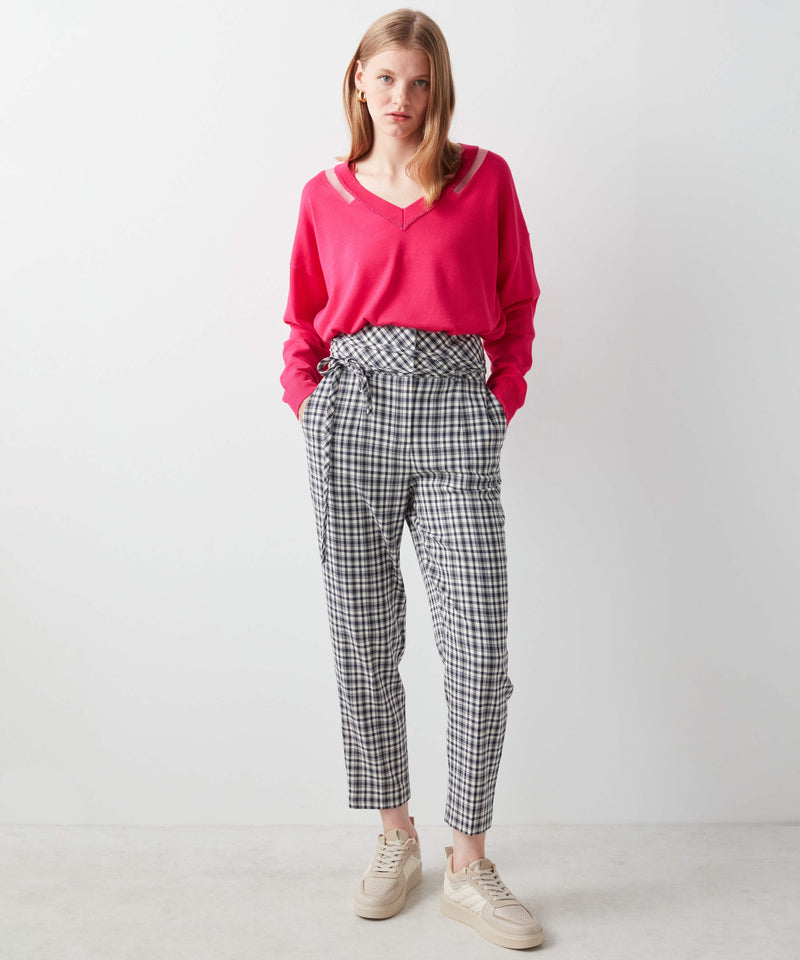 Ipekyol Plaid High Waist Trouser With Belt Navy Blue