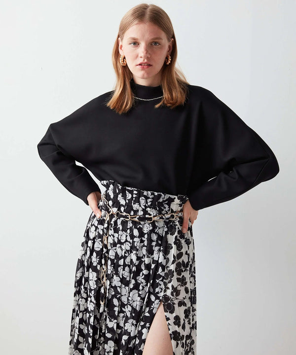 Ipekyol Floral Print Skirt With Side Slit Black