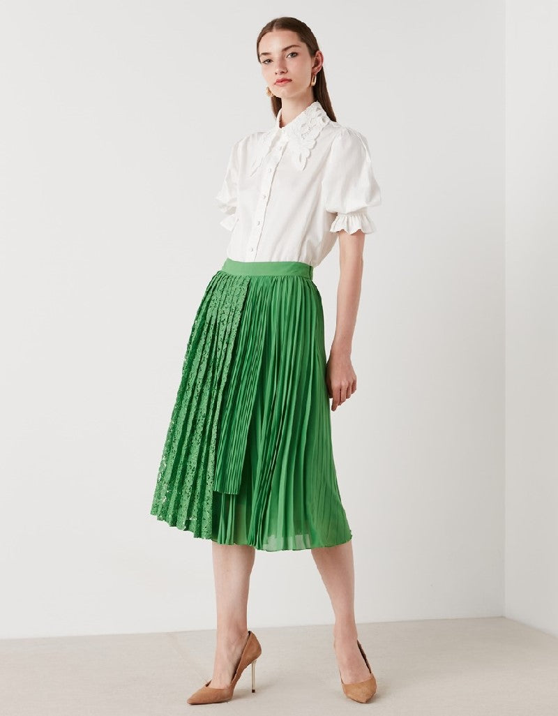 Ipekyol Pleated Skirt With Guipure Lace Green