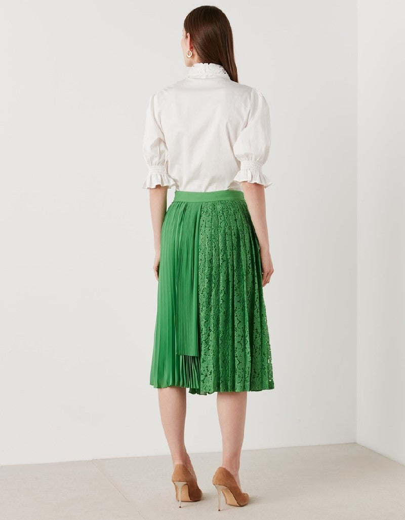 Ipekyol Pleated Skirt With Guipure Lace Green