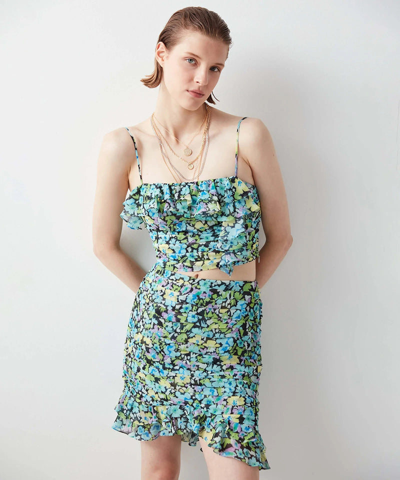 Ipekyol Pleated Flounce Print Crop Top Blue