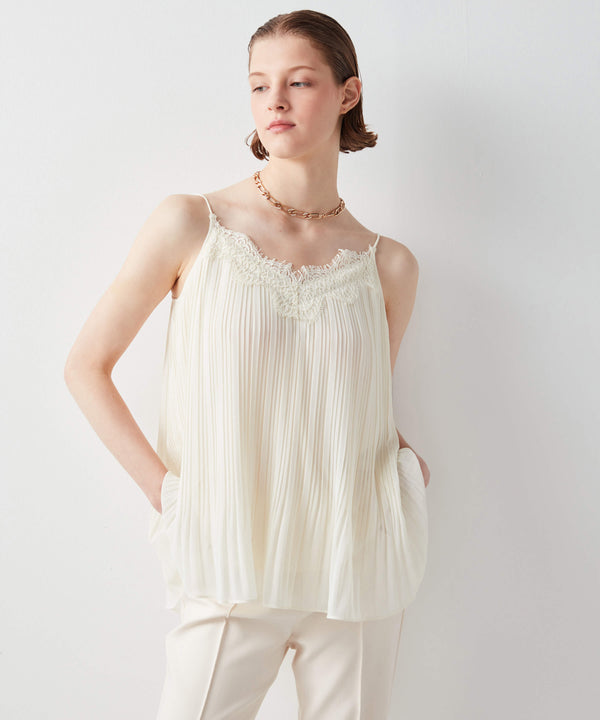 Ipekyol Pleated Blouse With Lace Neck Ecru