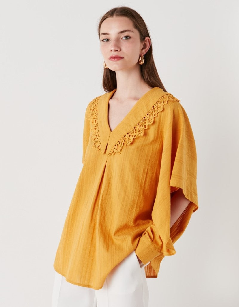 Ipekyol Collar Lace Detail Blouse Mustard