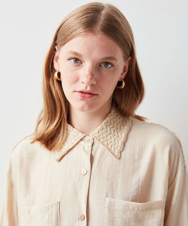 Ipekyol Crochet Collar Textured Shirt Natural