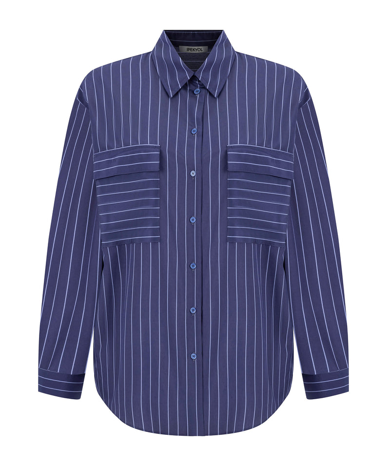 Ipekyol Classic Rounded Hem Striped Shirt Light Blue