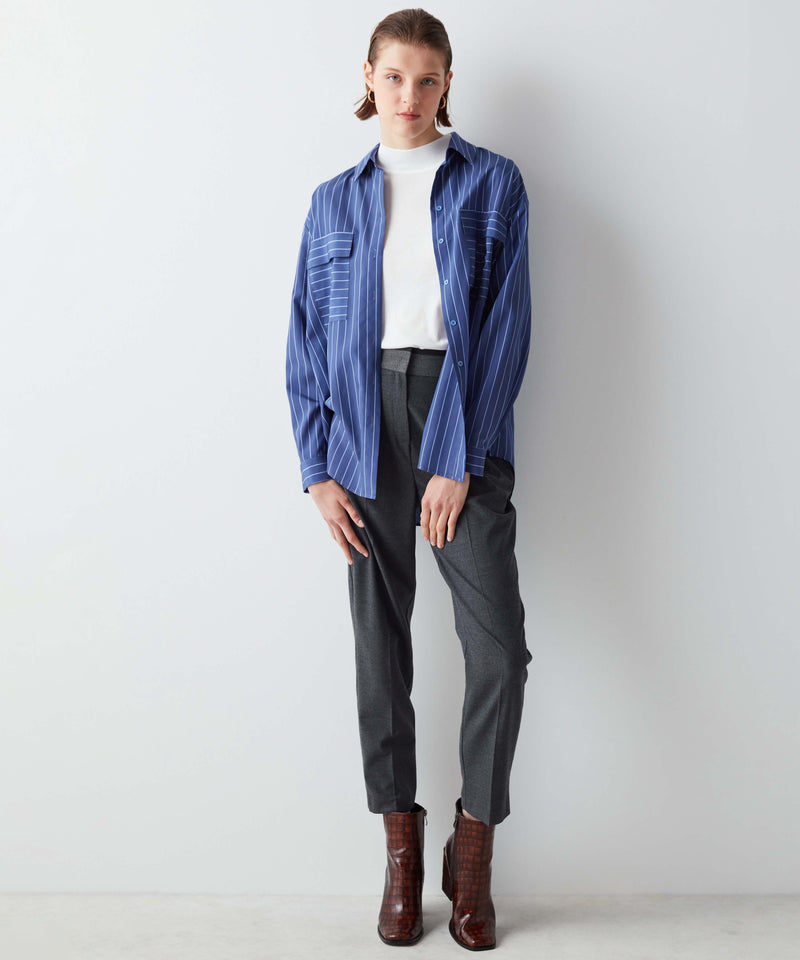 Ipekyol Classic Rounded Hem Striped Shirt Light Blue