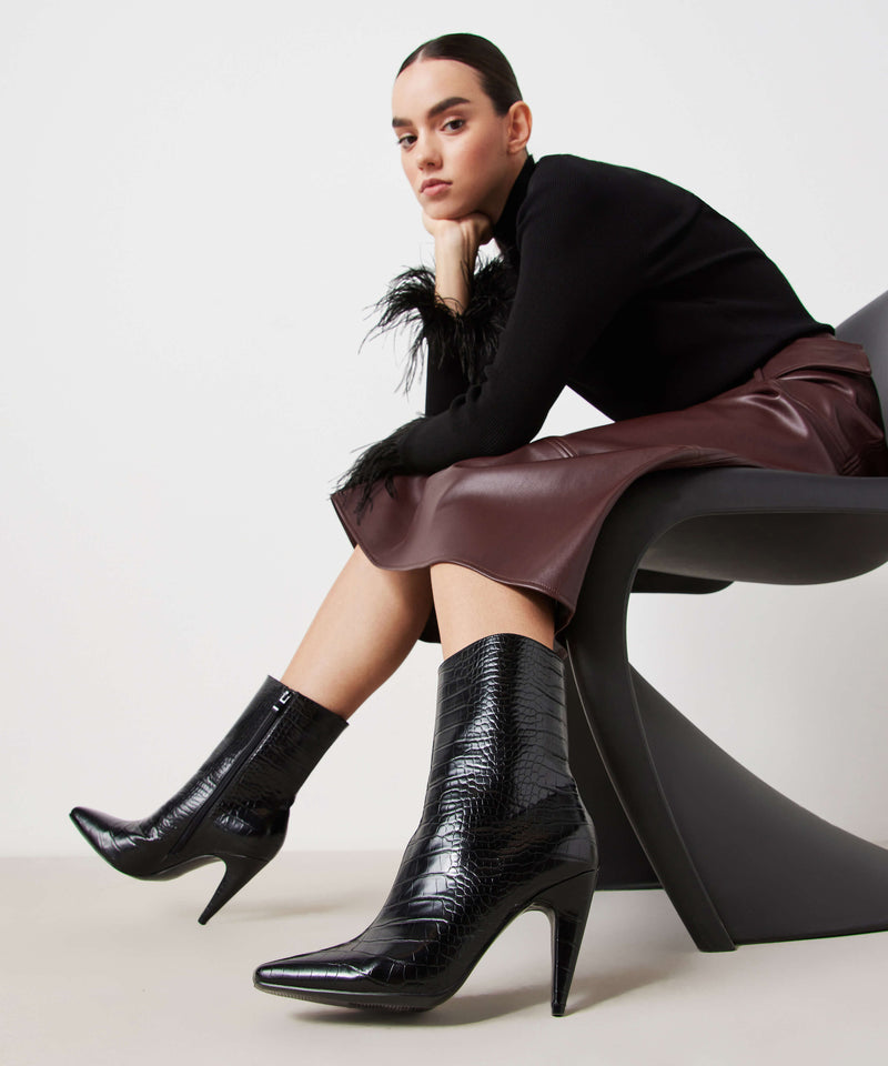 Ipekyol Leather Look Heeled Boots Black