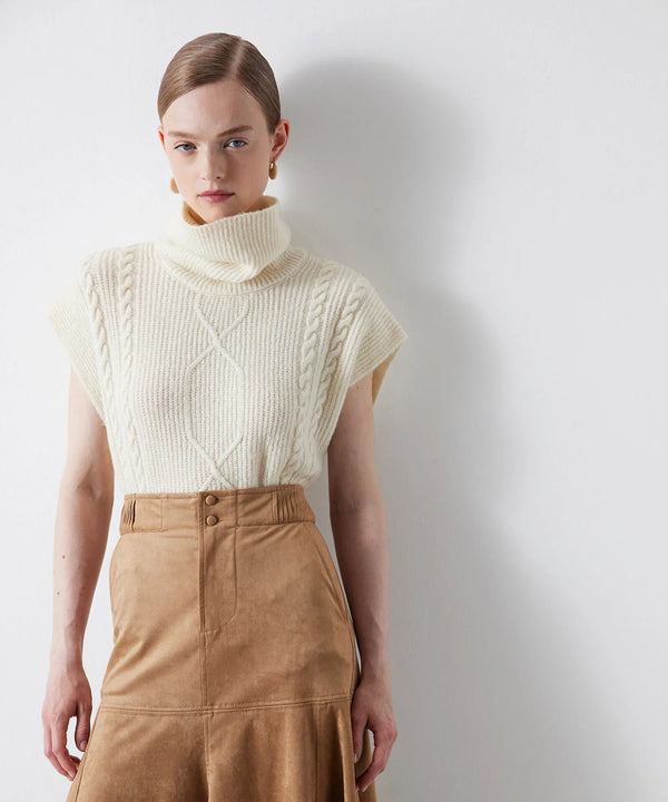 Ipekyol Suede Midi Solid Skirt Natural