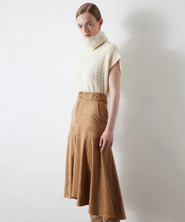 Ipekyol Suede Midi Solid Skirt Natural