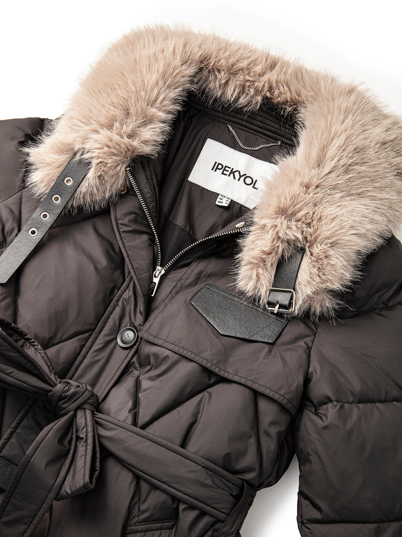 Ipekyol Puffer Jacket With Faux Fur Trim Black