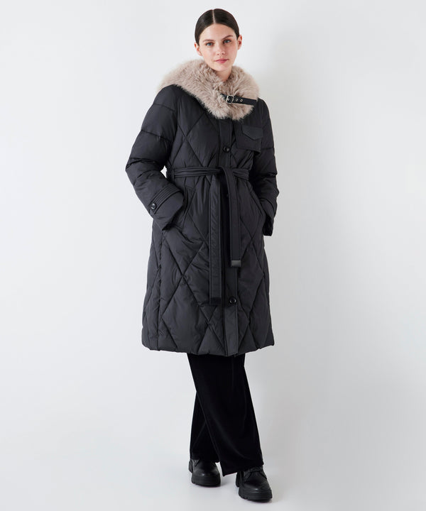 Ipekyol Puffer Jacket With Faux Fur Trim Black