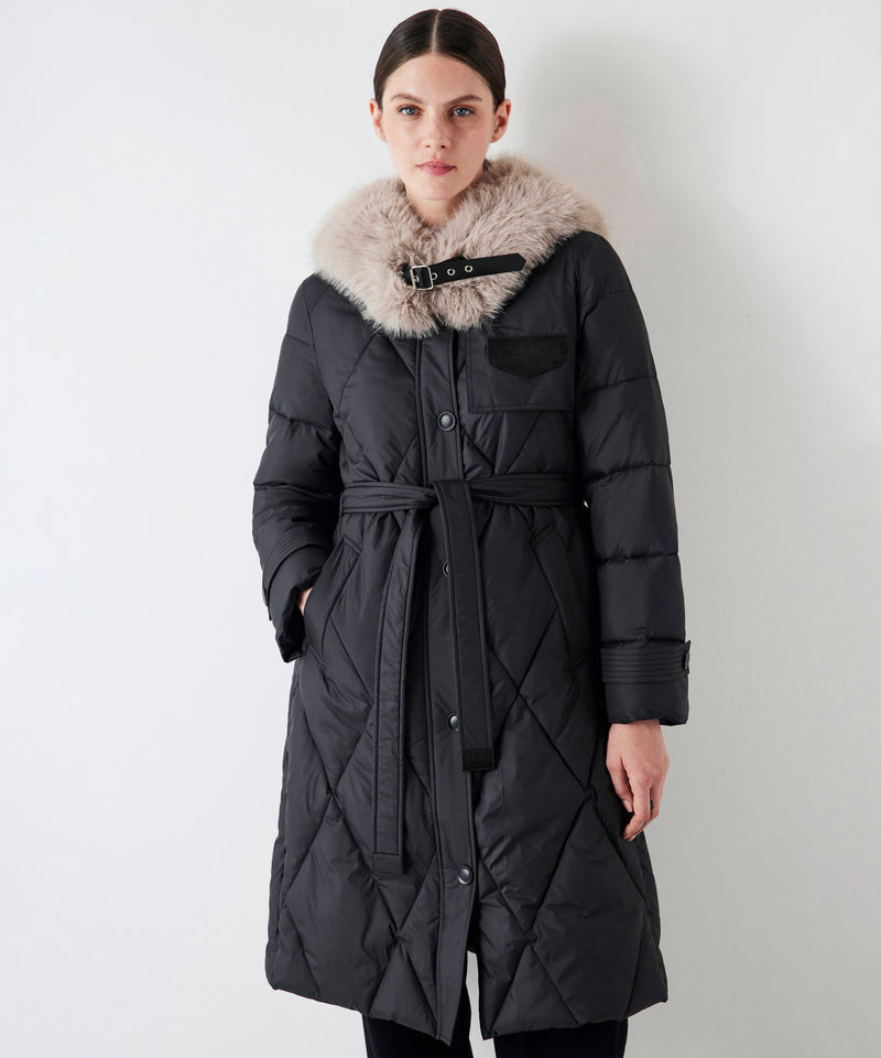 Ipekyol Puffer Jacket With Faux Fur Trim Black