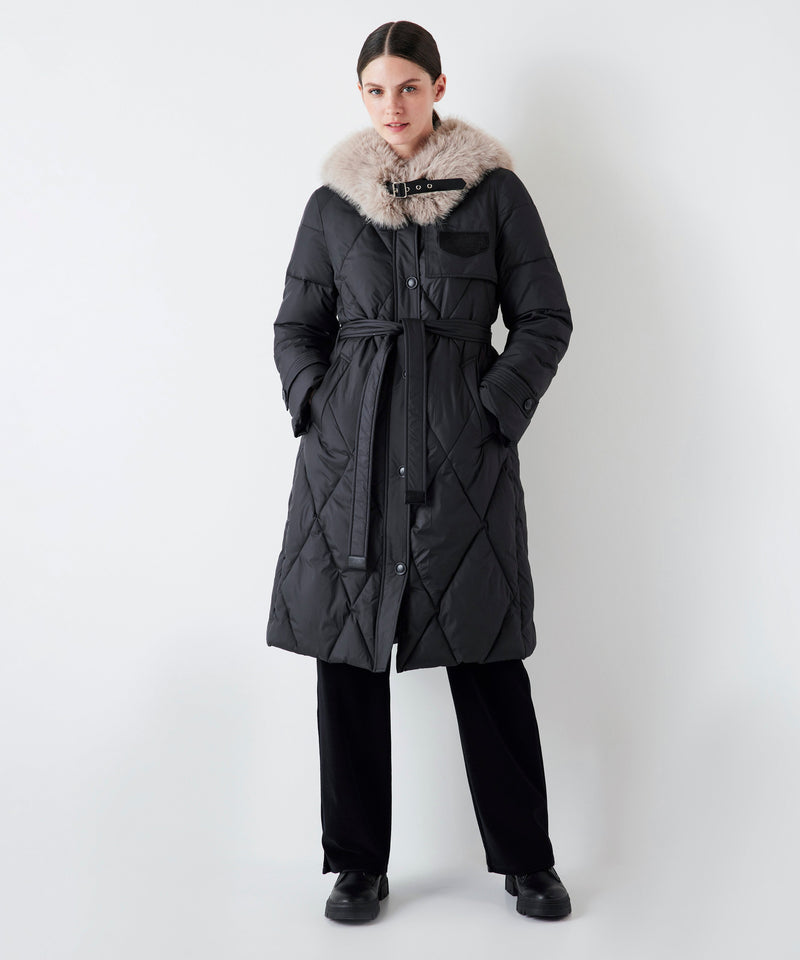 Ipekyol Puffer Jacket With Faux Fur Trim Black